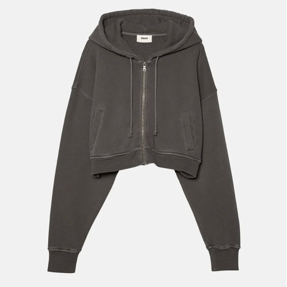 Elwood Clothing BABYDOLL CROP ZIP HOODIE 2.0 (Vintage Grey, size L)